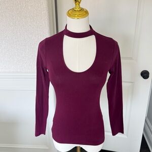 Express Burgundy Long-Sleeve Choker Neck Women's Top XS